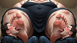 Obese SSBBW Foot Domination - Male Slaves Cleaning Her Big Soft Feet