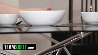 Hot Milf Convinces Sexy Straight Babe To Eat Her Pussy During Breakfast