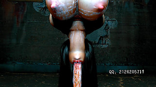 Pretty beauty is hung up and deepthroat...