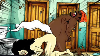 Valentine's Day. Cartoon in Which a Wife Is Fucked in a Public Toilet