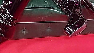 Horny Granny in Latex Fingers Hairy Pussy to Explosive Orgasm