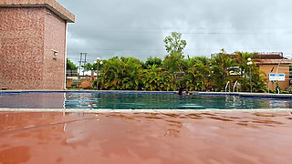 Sperm Floating in the Pool, Hard Sex in the Water, Double Orgasm