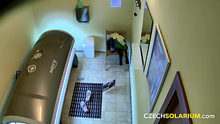 Czech Solarium 152: Silicone Brunette Bares All in Solarium