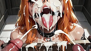 Bondage Facial Bukkake - Woman Covered in Thick Cum