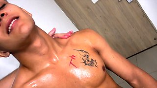 Chiseled Latino Muscle Stud Gets Oiled and Worshipped