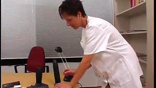 Mature Nurse Wearing Stockings While Getting Spitroasted by Two Doctors