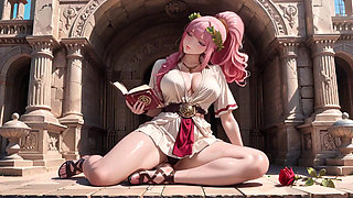 Private Morning Reading in the Roman Court, Silk Stockings Crossed, Taboo Lip Touch!