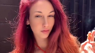 Italian Long hair big boobs Stepmom Artemisia Love smoking session outdoor