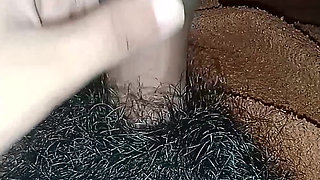 Masturbating hairy cock with small balls