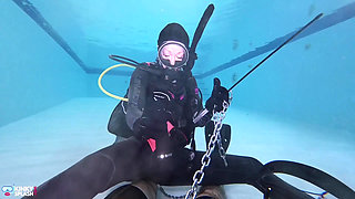 Underwater Scuba Slave Training - Dominated in Chains & Wetsuit Edging
