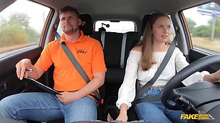 Brunette Deep-Throats in POV Car