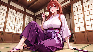 Red-Haired Miko! Deep V Kimono Soaked, Blooming from Serenity to Madness in the Vermilion Torii Corridor!