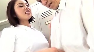 Japanese babe in schoolgirl uniform masturbates