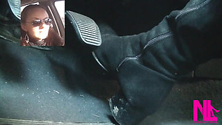 Driving Fast in Black Suede Knee High Boots