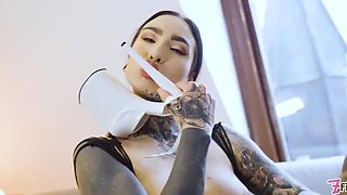 Big Tits Tattooed Girls Strap-On Fuck - Lesbian Anal & Pussy Eating
