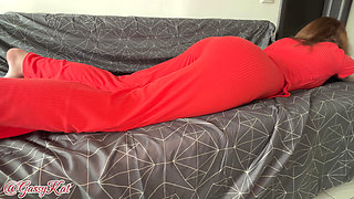 Sexy Red Outfit Fart Storm on Couch