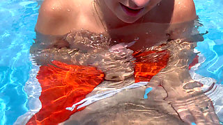 Blowjob, Handjob, Cumshot Underwater in Public Pool