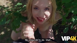Cute blondie has her big boobs, mouth and pussy to solve the debt problem