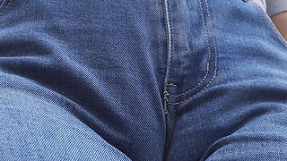 MILF Teasing Her Big Cameltoe in Blue Jeans Outdoors