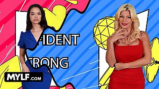 Busty Brittany Andrews and innocent angelina moon go head to head for one fortunate dong