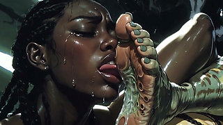 Ebony Slave Girl Licking & Worshipping Alien Feet - Extreme Pleasure