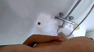 Big-Ass Black Teen's Solo Shower Footjob on Webcam