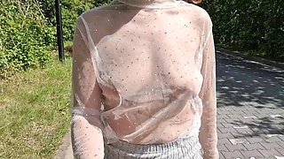 I Walk Around the City in a Transparent T-shirt and Flash My Breasts Outdoor