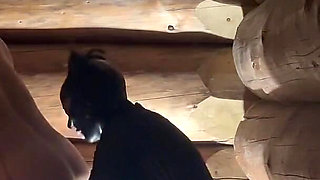 Dark Pegging on the Stairs with a Pink Dildo