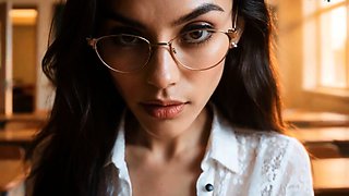 AI Teacher Bent Over Desk Takes Cock in Class
