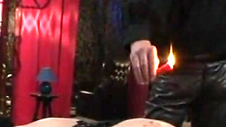 Humiliating pussy stretching, candle dripping