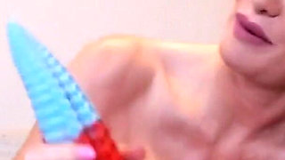 Asshole workout with huge fantasy dildo