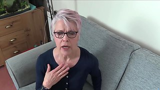 Hot granny with glasses fucks with a young man in a steamy scene