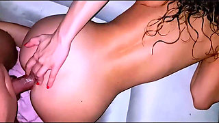 A Huge Cock Pulsates in Her Ass, Filling It with Sperm