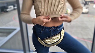 Flashing Her Tits in at the Airport, Showing Her Tits to Everyone