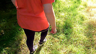 Clamps on Nipples and Whipping Her Tits in the Woods
