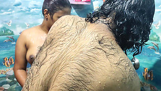 Hot couple bath romance in bathroom