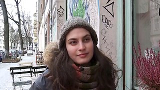Romantic brunette uses thumbs for pleasure