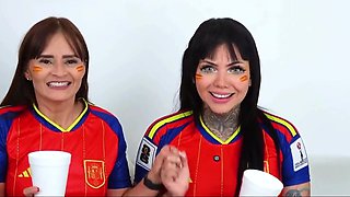 Crazy anal orgy with hot Latina babes in football uniform during World Cup watchсhrough