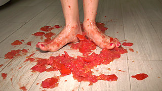 Hot Latina Tramples on Tomatoes and Gets Her Beautiful Feet Dirty!