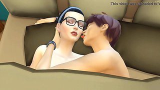 Asian step-mother catches her sonnie again fingering in his room watching a xxx video in front of the computer and she decided to help him by having sex with him