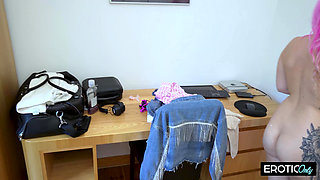 Wild 20 Year Old German Babe with Pink Hair Tattoos and Piercings Gets Fucked Hard by Bitch Hunter