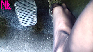 Nyllady Revving and Driving in Black Estrad Sandals and Black Stockings with Anklet