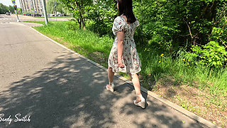 Public flashing and peeing in the park lead to hardcore sex