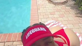 Tall Bikini Lifeguard Delivers Sensual Outdoor POV Poolside Passion
