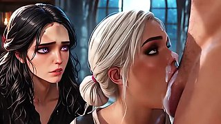 Witcher Cartoon Sex Compilation - Ciri & Yennefer Blowjob Creampie Scenes HD