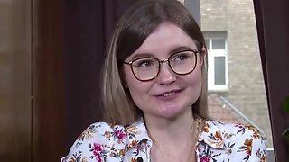 German glasses babe plays with fucktoys for a solo