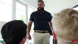 DILF catches twinks making love so he joins them