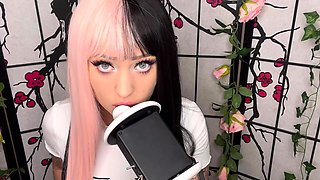 Close up with teen blonde sex doll rubbing her cunt