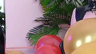 Looney Fetish, Air Balloons Lesbian Fun in Latex Rubber Costumes