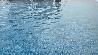 Bikini, Spit on Boobs, Ahegao, Butt Tease in a Public Pool
